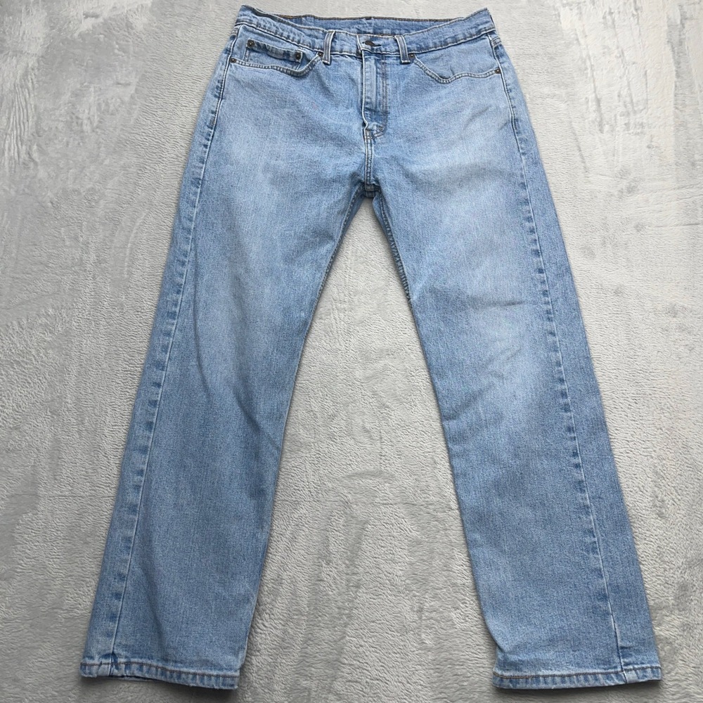 Levi's 505 Mens Light Wash Straight Leg Denim Jeans Size 34x29 Paint Distressed